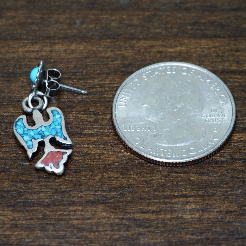 Sterling Native American Turquoise Eagle Earrings - image 3
